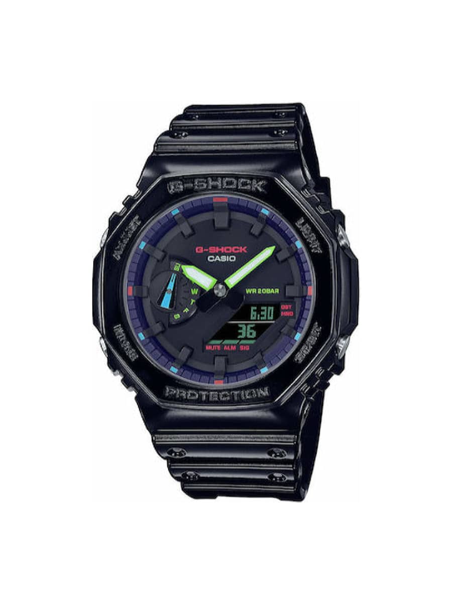 Casio G-Shock GA-2100RGB-1AER αναλογικό - ψηφιακό με μαύρο λουράκι καουτσούκ Casio G-Shock GA-2100RGB-1AER αναλογικό - ψηφιακό με μαύρο λουράκι καουτσούκ