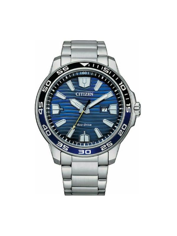 Citizen Eco - Drive AW1525-81L ασημί ανδρικό ρολόι με μπλε καντράν