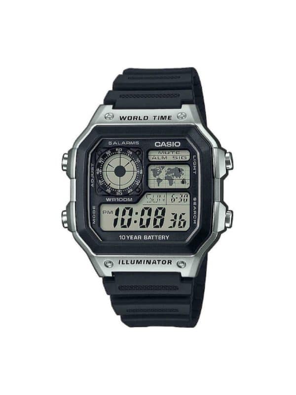 Casio Collection AE-1200WH-1CVEF ψηφιακό ρολόι χρονογράφος με μαύρο καουτσούκ λουράκι