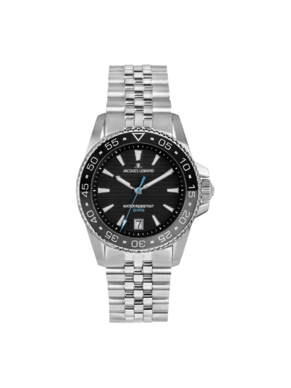 Jacques Lemans Liverpool Diver 1-2205H silver bracelet black dial