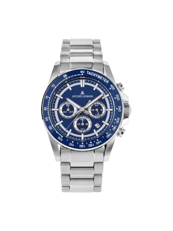 Jacques Lemans Liverpool 1-2207C ασημί μπρασελέ μπλε καντράν