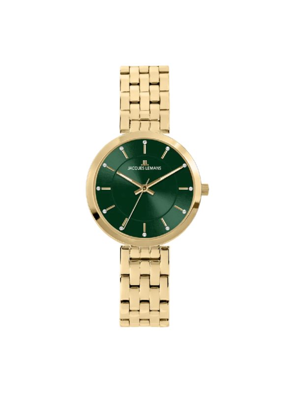 Jacques Lemans Milano 1-2211G gold bracelet green dial