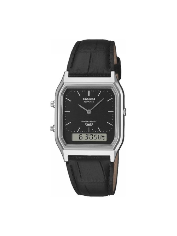 CASIO VINTAGE AQ-230EL-1AEF black leather strap
