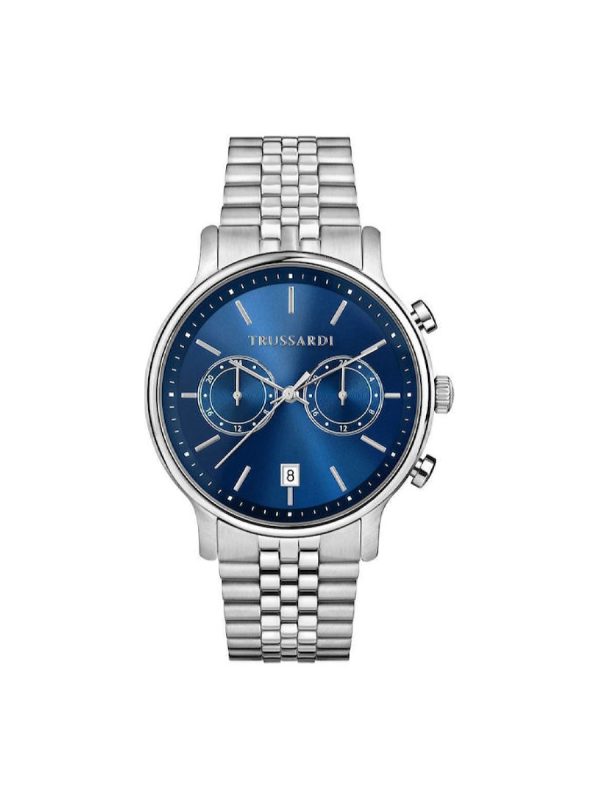 Trussardi T-Inedito R2453174003 ασημί μπρασελέ μπλε καντράν